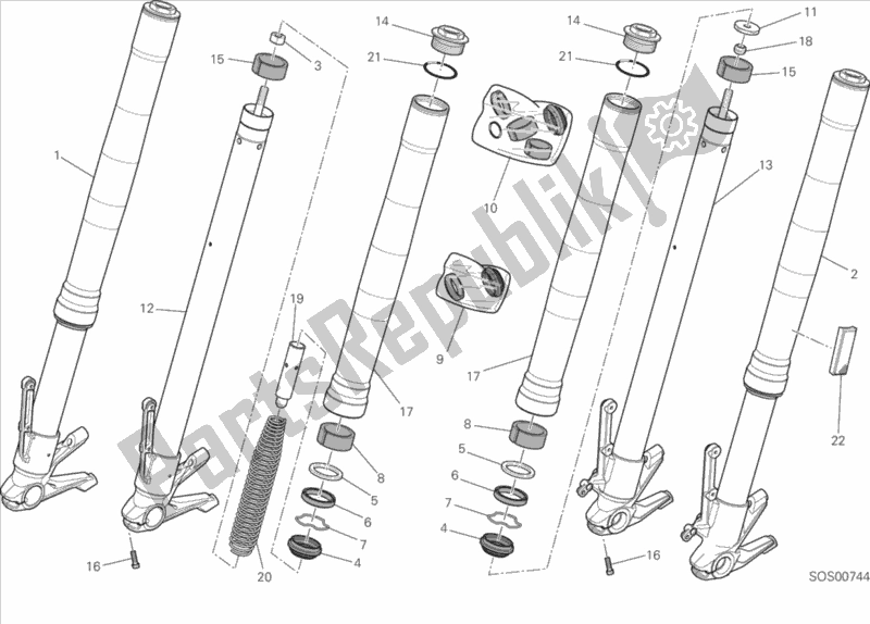 All parts for the Front Fork of the Ducati Monster 821 Dark 2020